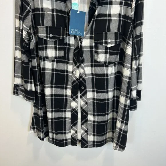 Market & Spruce Black and White Plaid Top - Picture 3 of 9